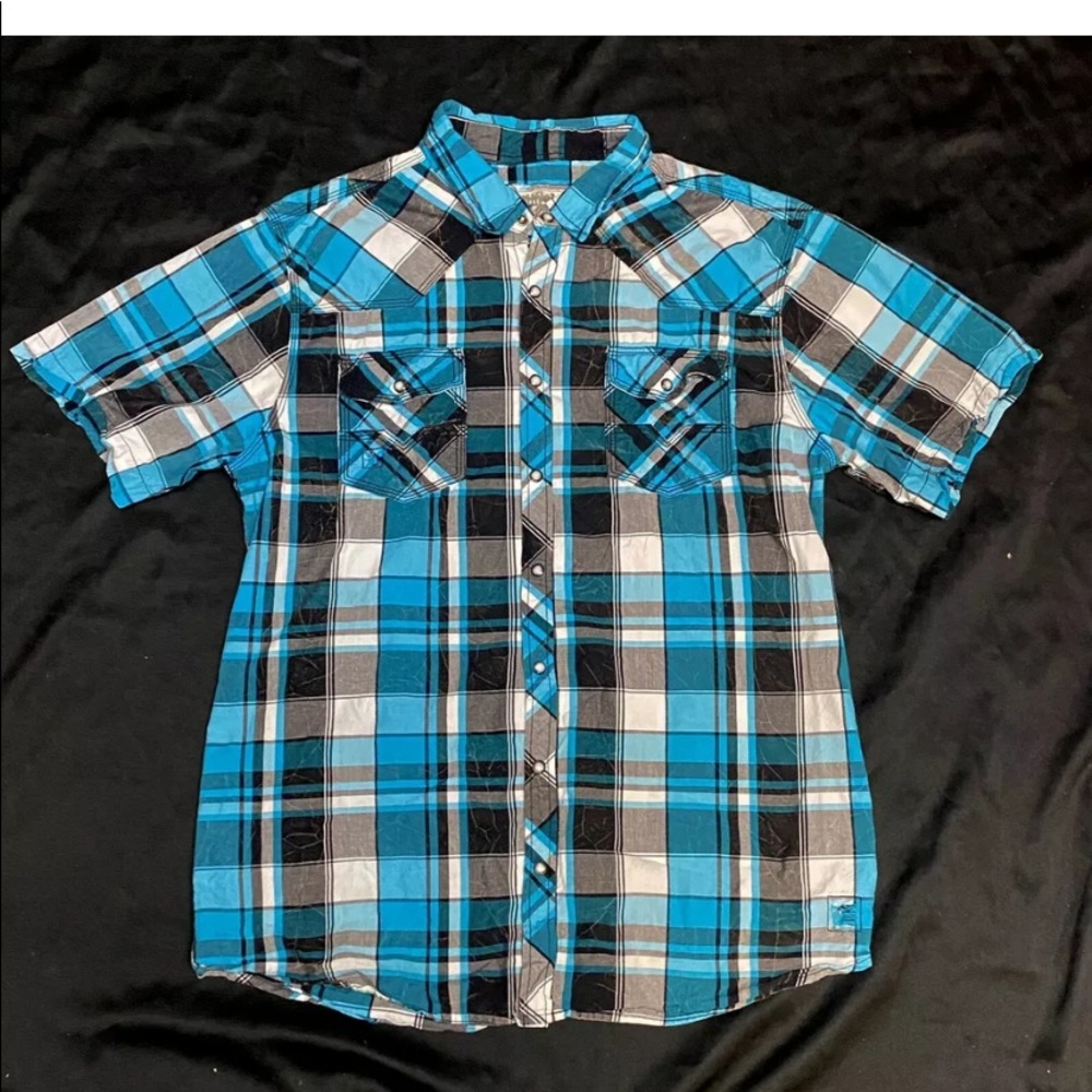 Buckle bke vintage turquoise plaid button up Sz L